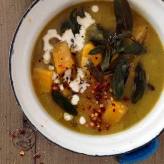Butternut Squash Leek Soup Recipe with Crispy Sage