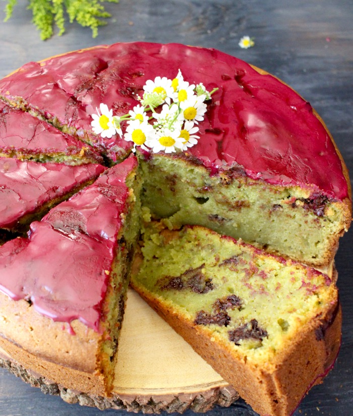 Avocado Cake with Blueberry Glaze