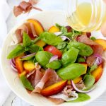 Basil Peach Salad Recipe with Honey Lemon Vinaigrette & Prosciutto di Parma