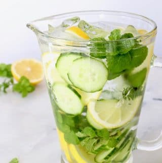 Pitcher of Cucumber Detox Spa Water with lemon and Mint