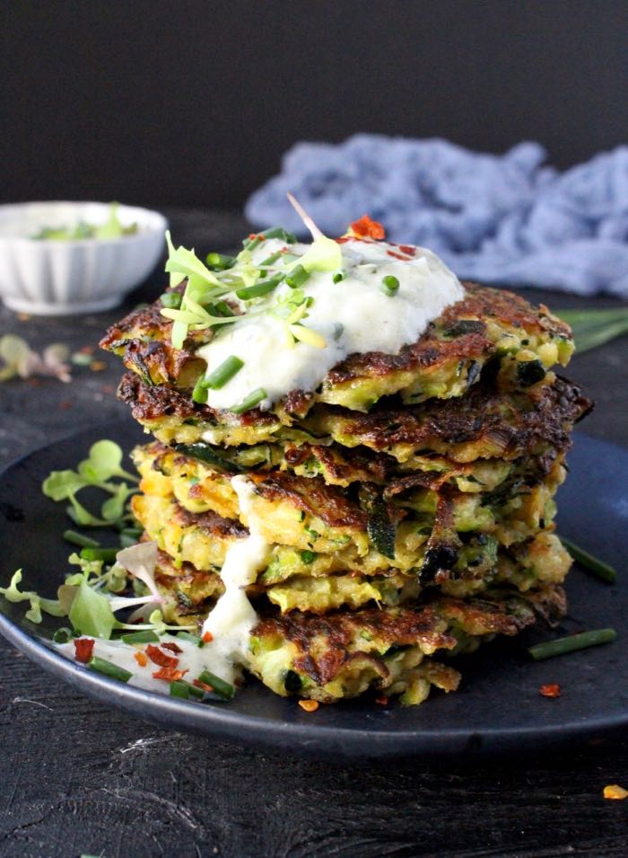 Stacked Zucchini Cakes with Yogurt Dipping Sauce Stacked Zucchini Cakes with Yogurt Dipping Sauce