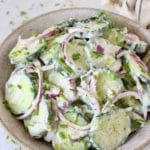Creamy Cucumber Yogurt Salad with Purple Onion and Dill
