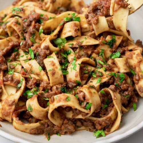 Lentil Bolognese with Tagliatelle